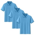 thumbnail image 3 of Scyoekwg 3 Pack Boys Short Sleeve Shirt Cotton Solid Color Casual School Uniform Tee Loose Fit Breathable Sports Top (Blue,8 Years), 3 of 8