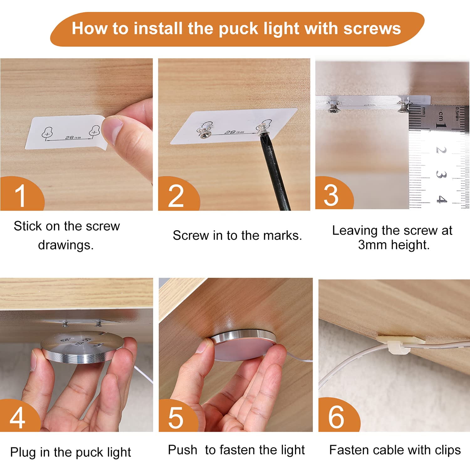 LED Under Cabinet Puck Light 6 Pack,Under Counter Lights With Wireless Timer Remote Dimmable(Warm White)