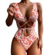 thumbnail image 1 of Traje de baño de una pieza para mujer, corte alto, cuello en V profundo, forma de U, sin espalda, acolchado, traje de baño naranja M, 1 of 5
