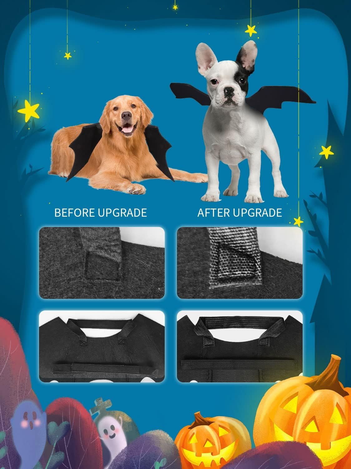 Pet Bat Wing Costume with Adjustable Velcro Straps for Dogs and Cats Halloween Party Cosplay