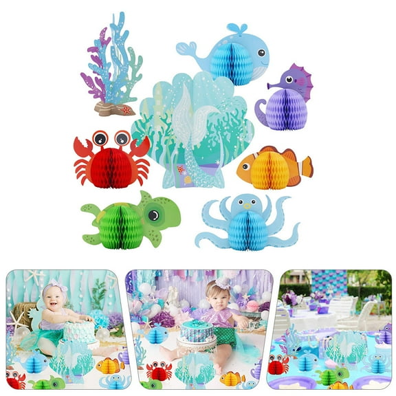 WEUVEB 8pcs Ocean Theme Honeycomb Centerpieces Creature Decorations For Birthday Party For Under The Sea Celebrations