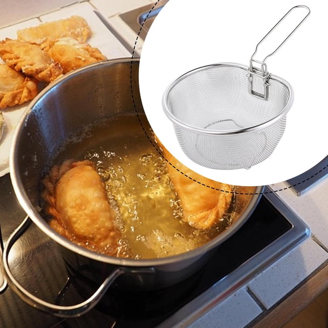Elodie Deep Fry Basket Stainless Steel Kitchen Mesh Strainer for Cooking Restaurant Diameter 17.8cm