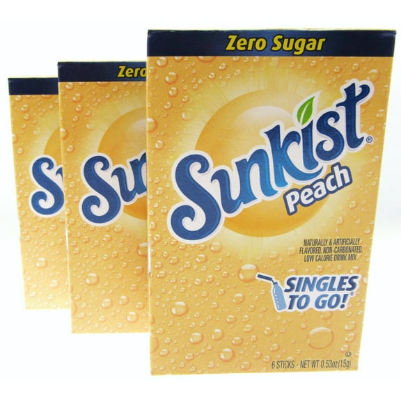 Sunkist Peach  Packets  Zero Sugar Free  Drink Mix  3 Boxes