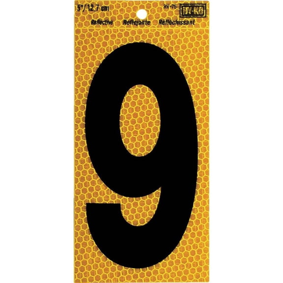 Hy-Ko RV-75/9 Reflective Numbers 9, Adhesive Vinyl, 5"