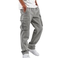 thumbnail image 2 of Men's Heavyweight Cargo Sweatpants Fleece Joggers with Pockets Elastic Waist Casual Athletic Lounge Pants Light Gray 3XL, 2 of 8