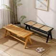 thumbnail image 4 of Farmhouse Rattan  With Footrest, Wood Cane Long Seat for Entryway, Dining, Bedroom, Living Room, Hallway - Wicker End of Bed Storage, Natural, 4 of 7