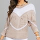 thumbnail image 4 of Suéter de cuello redondo para mujer, suéter holgado de rayas con aberturas laterales, suéter de punto con mangas largas para mujer, 4 of 4