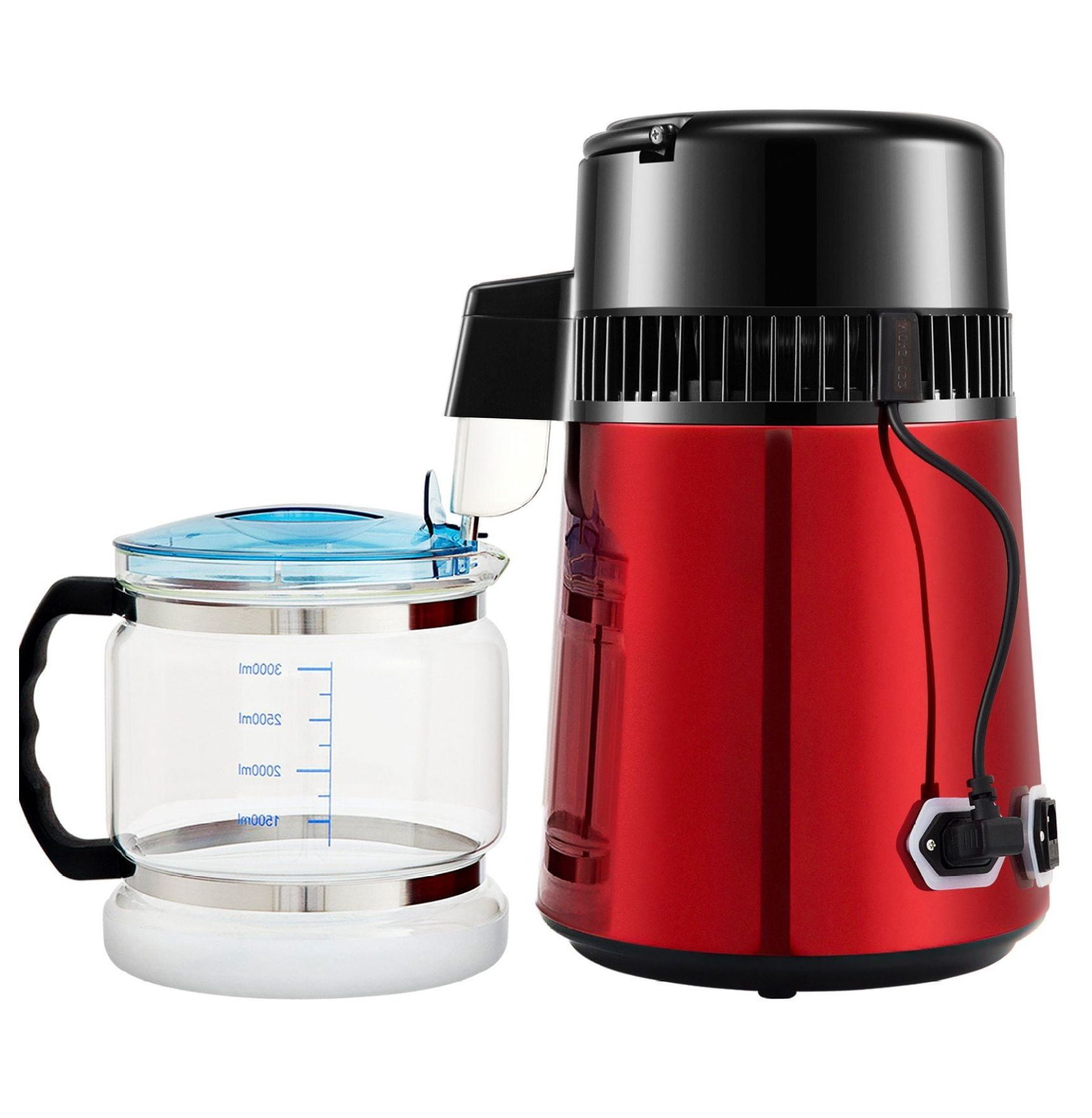 1.1Gal Water Distiller, 750W Distilled Water Maker, 1L/H, Timing & Temp Control, 304 Stainless Steel, Glass Carafe, Cleaning Powder & Carbon Filters