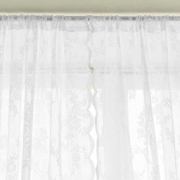 Floral Lace Sheer Curtains - Rod Pocket Window Voile Sheer Drapes for Bedroom Kitchen Short Curtains, 1 Panel
