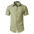 thumbnail image 1 of Camisa informal de manga corta a rayas para hombre: cuello abierto, corte holgado, para el verano, diseño resistente a las arrugas y fácil de cuidar, 1 of 6