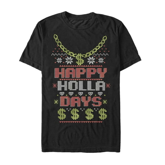 Men's Lost Gods Ugly Christmas Happy Holla Days  Graphic Tee Black Large