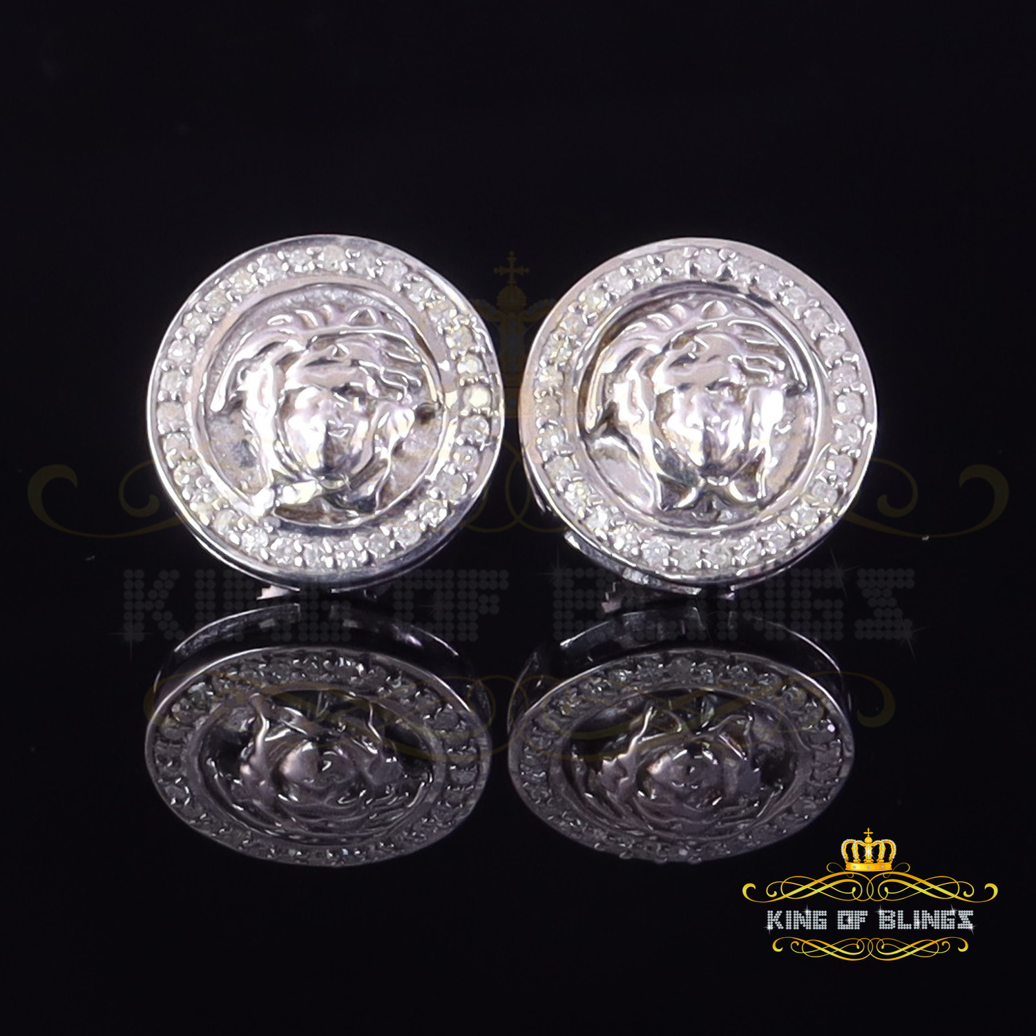 King of Bling's 0.20ct Diamond 925 Sterling White Silver for Men's & Women's Stud Medusa Earring