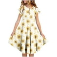 thumbnail image 1 of Zpanxa Robes Florales pour Filles Été Manches Courtes Manches Volantées Col Rond Imprimé de Fleurs Taille Poche Robe Superposée Polyester Spandex Multicolore 6-7 Ans, 1 of 5