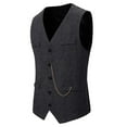 thumbnail image 2 of Vest for Men, Sleeveless Solid Color Medieval Button Front with Fake Pockets, Polyester-Elastane Blend, Black, Size L, 2 of 7