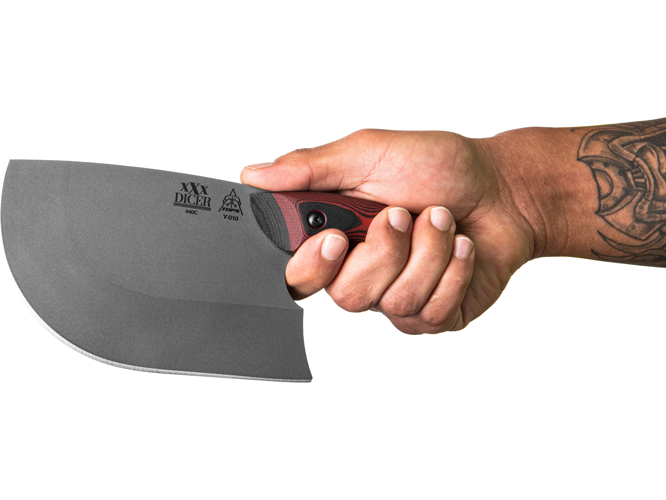 TOPS Knives XXX Dicer Kitchen Knife 7" Chef 440C Stainless Tumble Blade G-10 Handle Black/Red