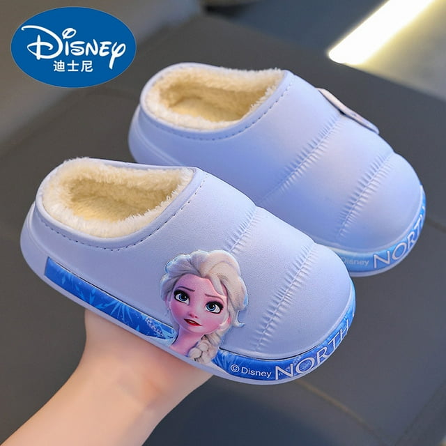 Princess Elsa Pantoufles en Coton Imperméables pour Filles, Hiver Frozen, Bleu, Taille 24-36