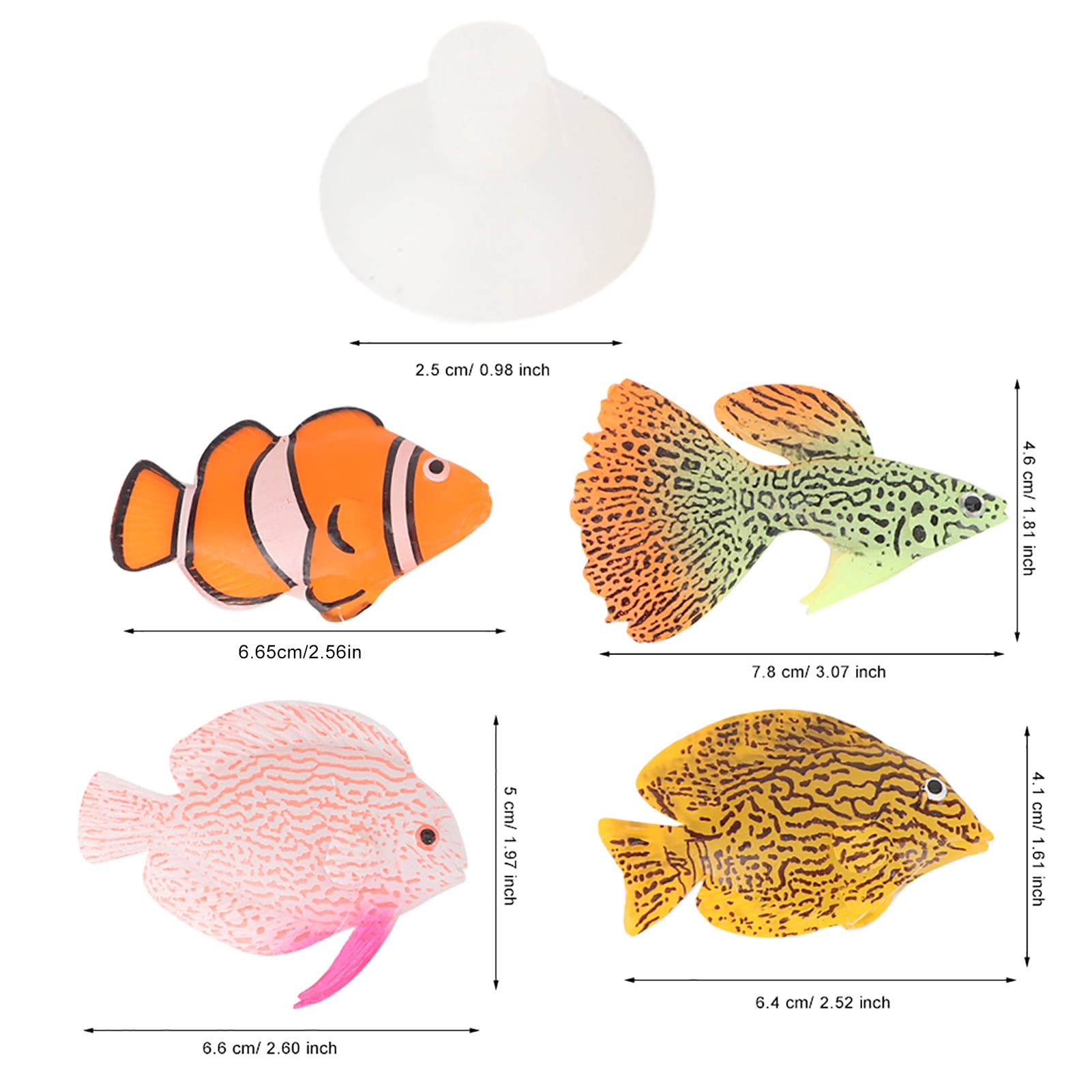 Ocean Tropical Fish, Aquarium Landscaping Luminous 4PCS Fish Tank Decoration Ornament Artificial Fake Fish with Suction Cup for Aquarium Fish Tank