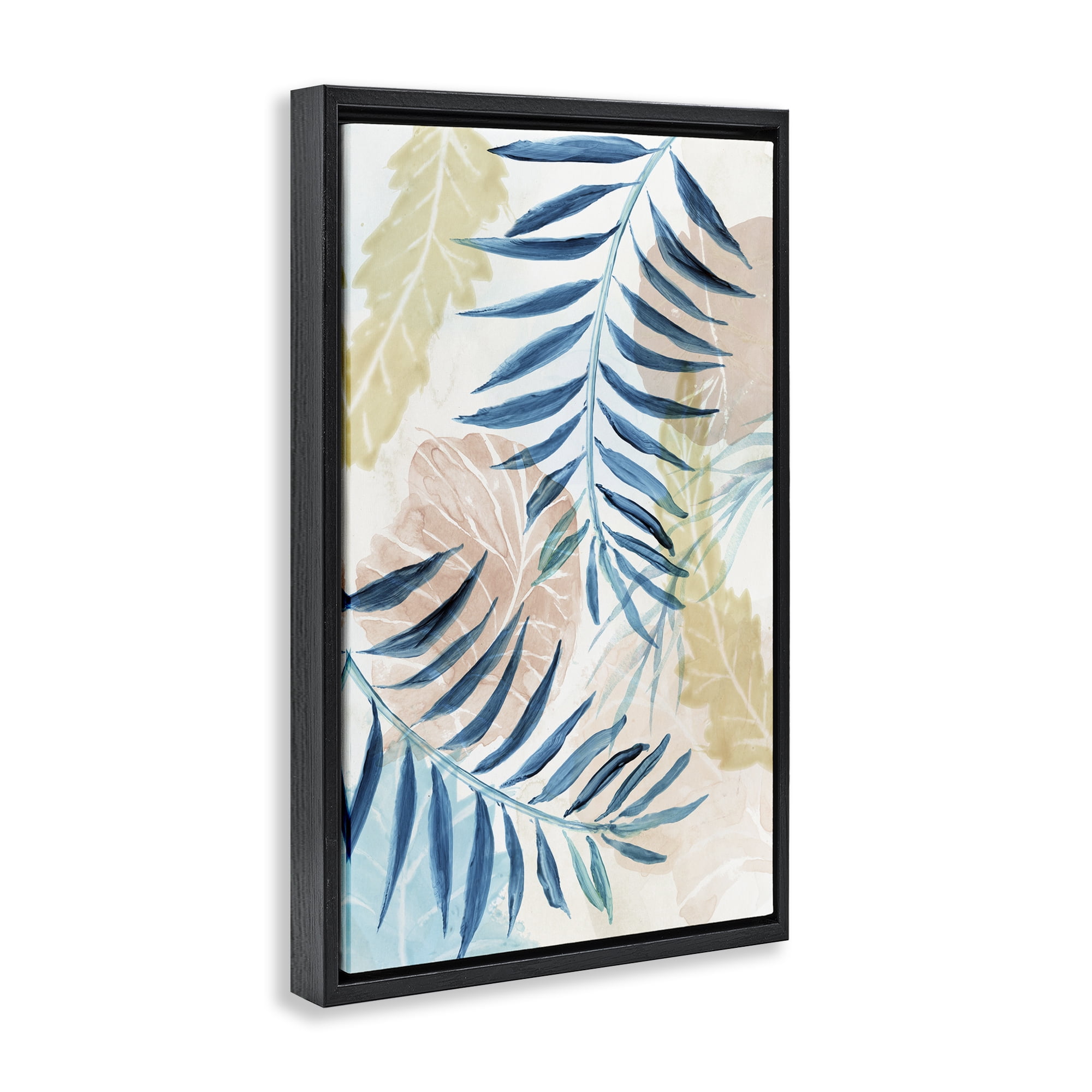 Stupell Industries Palm Fronds in Pastel Haze Black Framed Floater Canvas Wall Art, design by Nan