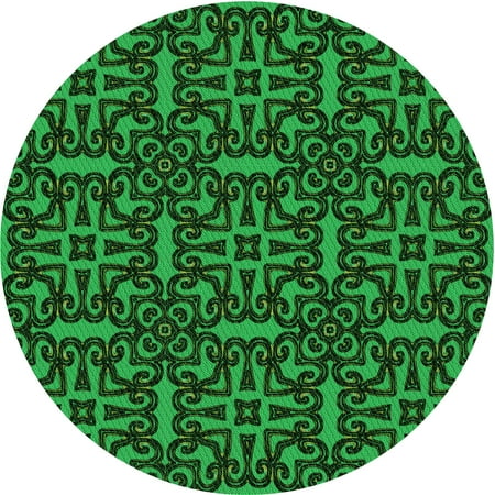 

Ahgly Company Indoor Round Patterned Dark Forest Green Area Rugs 7 Round