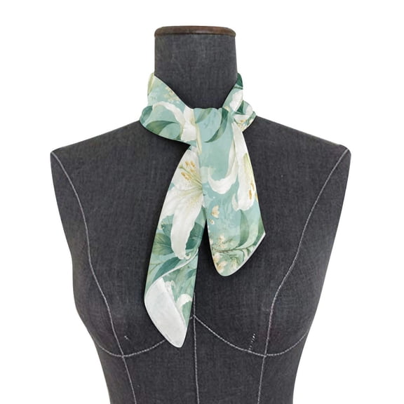 Square Scarf 24x24 Inch Delicate Lily Pattern Art Silky Satin Sun Protection Neck Scarf for Women Multi-Purpose Head Wrap Bandana for Hair Bag Decoration