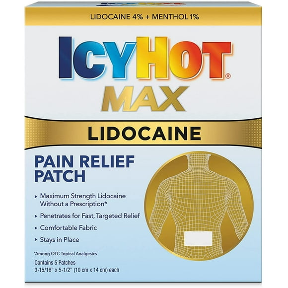 Icy Hot Max Strength Lidocaine Plus Menthol Pain Relief Patches for Back or Large Area (5 Count)