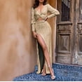 thumbnail image 5 of jsaierl Sequin Dress for Women Long Sleeve V-Neck Maxi Dresses Sexy Bodycon Side Split Formal Prom Dress Evening Party Club Date Night Sparkly Dress, 5 of 9