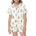 thumbnail image 3 of Bjutir Girl Pajamas Casual Christmas Printed Button Down Collar Short Sleeve Top Shorts Pajama Set Crew Neck Cute Print Kids Sleepwear,4-5 Years, 3 of 5