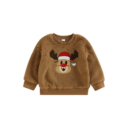 

Sunisery Kid Christmas Sweatshirt Long Sleeve Crew Neck Embroidery Elk Pullover Tops