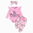 thumbnail image 5 of TOWED22 Newborn Baby Girl Outfits Clothes 3-Piece Fall Winter Long Sleeve Round Neck Floral Romper Jumpsuit Bow Pants Headband Bodysuit Set(Pink,0-3 M), 5 of 8