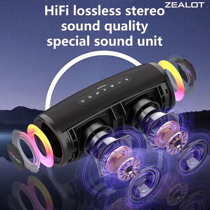 ZAELOT S56 Portable Bluetooth Speaker: IPX6 Waterproof, 40W Loud Sound, Deep Bass, Bluetooth 5.3, LED Lights, Wireless Stereo Pairing, 24H Playtime, for Home/Outdoor/Party/Beach, Birthday Gift (Black