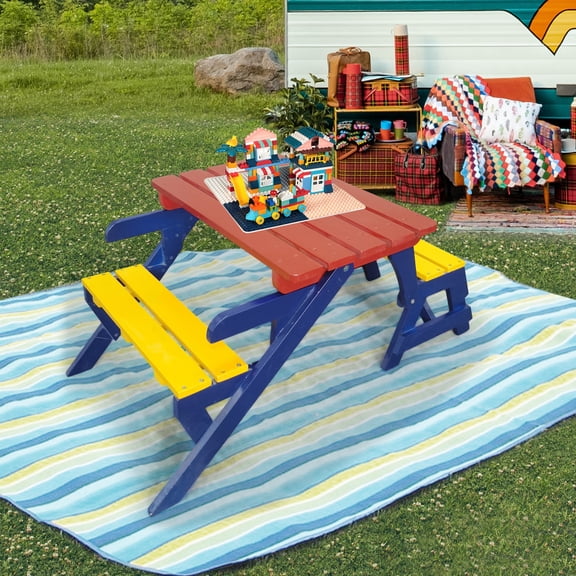 Gearwell Kids Table Set, Children's Dining Table and Chair Set, Kids Picnic Table Set, Toddler Table Set for Indoor Outdoor Use, Backyard Patio Garden Play Area