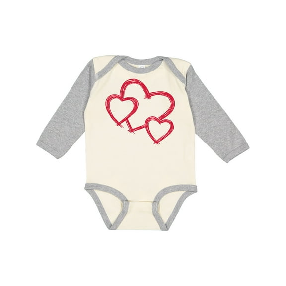 Inktastic Three Red Hearts Boys or Girls Long Sleeve Baby Bodysuit