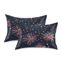 Yayeee Pillowcase Queen Size Set of 2 Satin Wrinkle Resistant Envelope Pillow Case, Red and White Fireworks Pattern