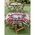 thumbnail image 4 of Outdoor Tablecloth with Umbrella Hole for Patio/Picnic/Party/Camping, 4th of July Waterproof Table Cloth Round Cover Washable, Country Patriotic USA Flag Bow Garland Stripes (Dia 54"), 4 of 9