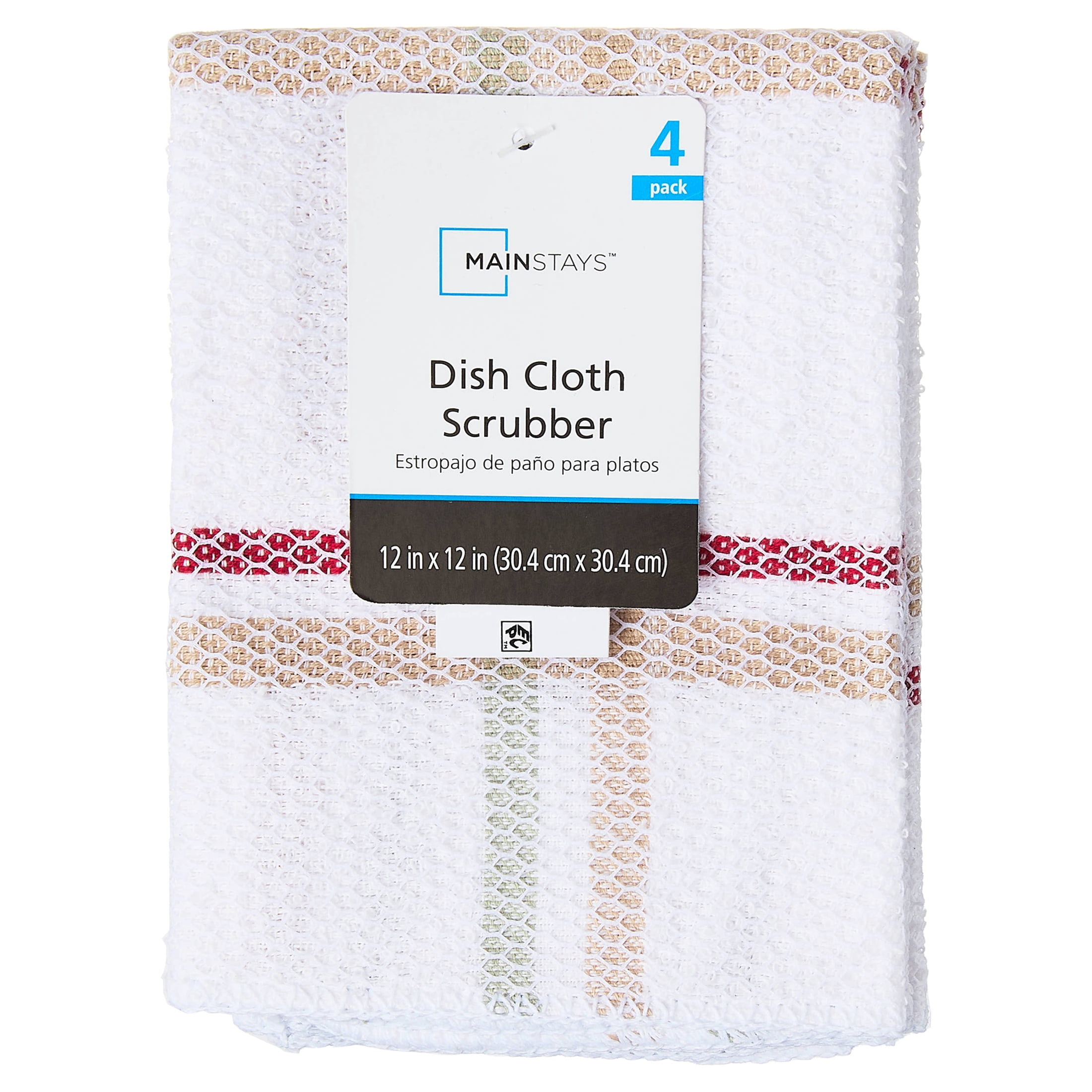 Mainstays 4-Piece Kitchen Scrubber Dishcloth Set, Tan Stripe