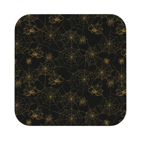 

Coaee Gold Spiders And Cobwebs Print Leather Coasters Set of 6 Non-Slip Washable Cup Coasters for Home Office Bar Square