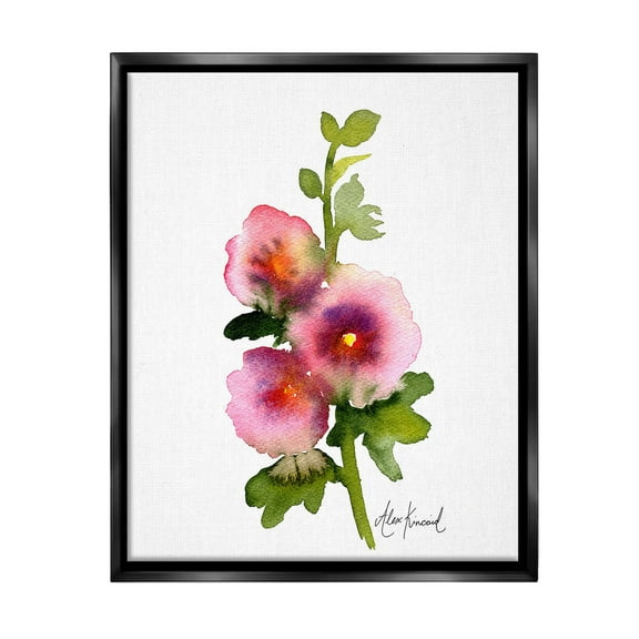 Stupell Industries Pink Watercolor Flowers Botanical & Floral Painting Black Floater Framed Canvas Art Print Wall Art, 17 x 21