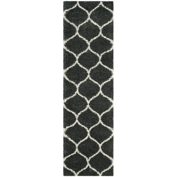 SAFAVIEH Hudson Arline Plush Geometric Shag Runner Rug, Dark Grey/Ivory, 2'3" x 14'