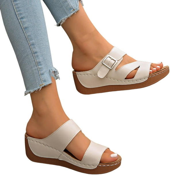 Womens Orthopedic Platform Slides Sandals 2025 Fashion Leopard Buckle Arch Support Wedge Dress Slip on