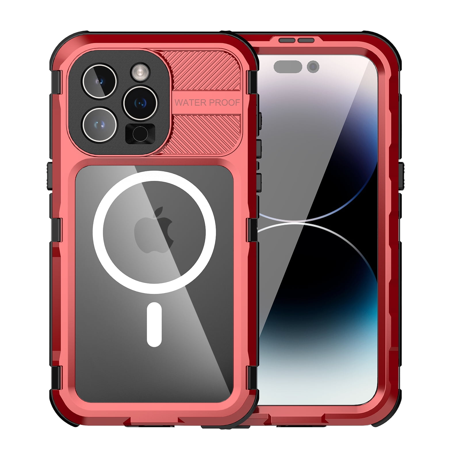 Allytech IP68 Waterproof Case with Screen Protector for iPhone 15 Pro Max, [Aluminum Alloy+PC+Silicone] Rugged Dustproof Shockproof Heavy Duty Protection Case Compatible with MagSafe - Red