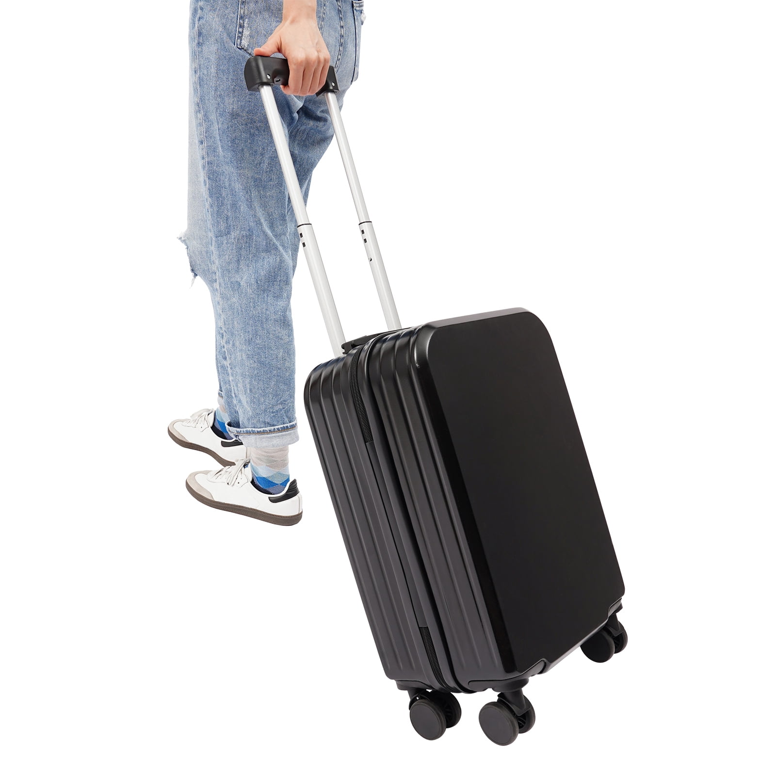 40kg/88.18 Lbs Freestanding Black Carry on Luggage Rectangular Travel Luggage Suitcase for Short-distance Domestic
