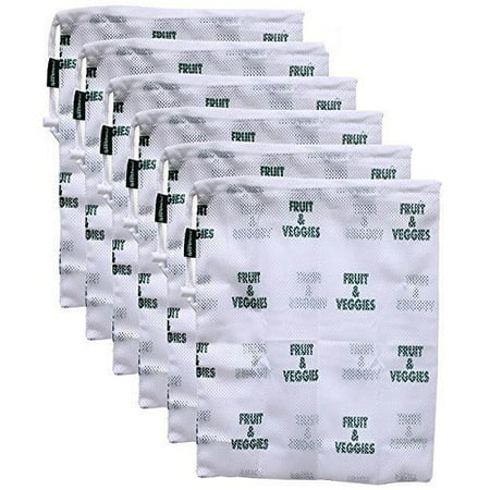 Earthwise Reusable Mesh Produce Bags Premium Reusable w/toggle closure and Fruit and Veggies Print (6 (Best Reusable Ziplock Bags)