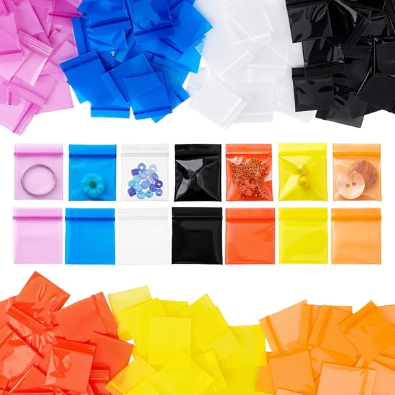 350Pcs 7 Colors PE Plastic Packaging Zip Lock Bags Top Self Seal Pouches Rectangle Mixed Color 2.9x2.6x0.15cm 50pcs/color
