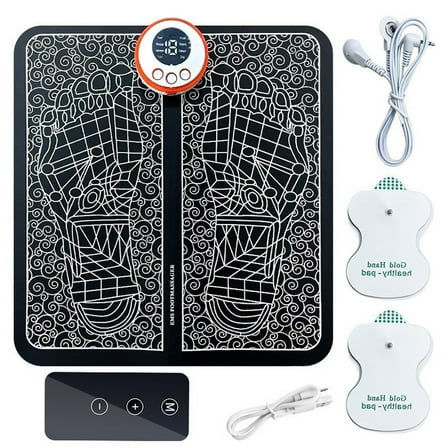 INSMART EMS Foot Stimulator Massager with Remote Control, 2-in-1 Back Massager & Legs Foot Circulation Device for Pain Relief Fasciitis,Promote Blood Circulation, Muscles Relaxation with 2 Pcs Pads