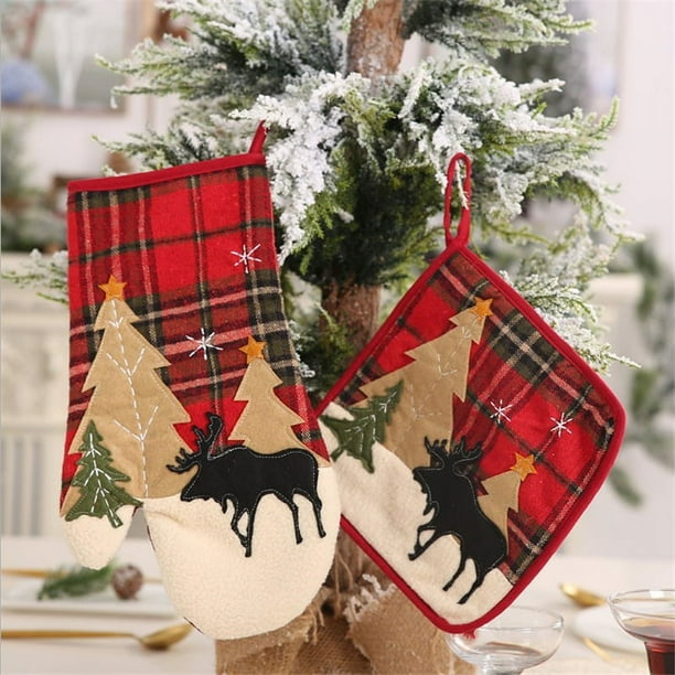 2 agarraderas para ollas de cocina, agarraderas de algodón para cocina, almohadillas térmicas rojas para agarraderas, guantes para cocinar (Navidad)