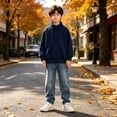 thumbnail image 4 of KAUOD Boys Fleece Quarter Zip Jacket Oversized Stand Collar Pullover Sweatshirts Kids Fall Solid Casual Long Sleeve Preppy Clothes, 4 of 6