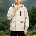 thumbnail image 2 of FAVIPT Boys Waterproof Coat Long Sleeve Zip Up Windproof Hooded Jackets Lightweight Outdoor Coats with Zipper Pockets Beige,7-8 Years, 2 of 9