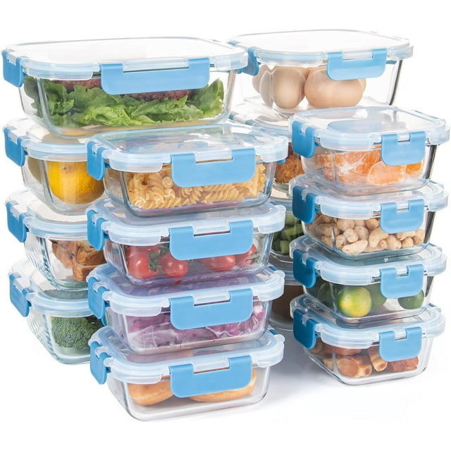 GFDYREE 16 Pack Glass Food Storage Containers with Lids Leakproof, Airtight Glass Meal Prep Containers For Lunch, On The Go, Leftover, Dishwasher Safe