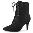 thumbnail image 1 of Botines Tacón De Aguja Punta Estrecha Cordón Arriba Cremallera Para Mujeres Negro 36, 1 of 7