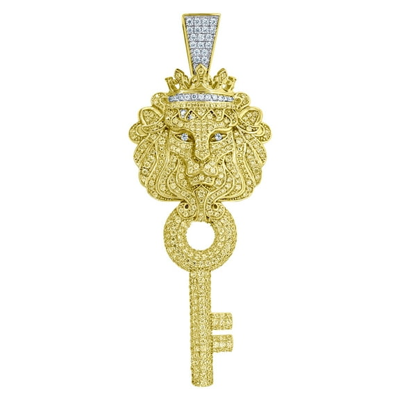 925 Sterling Silver Cubic Zirconia Mens Lion King Key Fashion Pendant Charm Necklace for Men